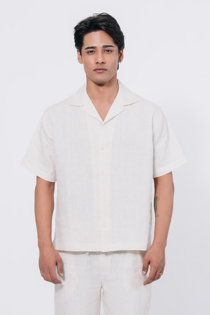 Cuban Collar Boxy Fit Shirt – White