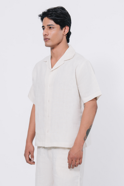 Cuban Collar Boxy Fit Shirt – White