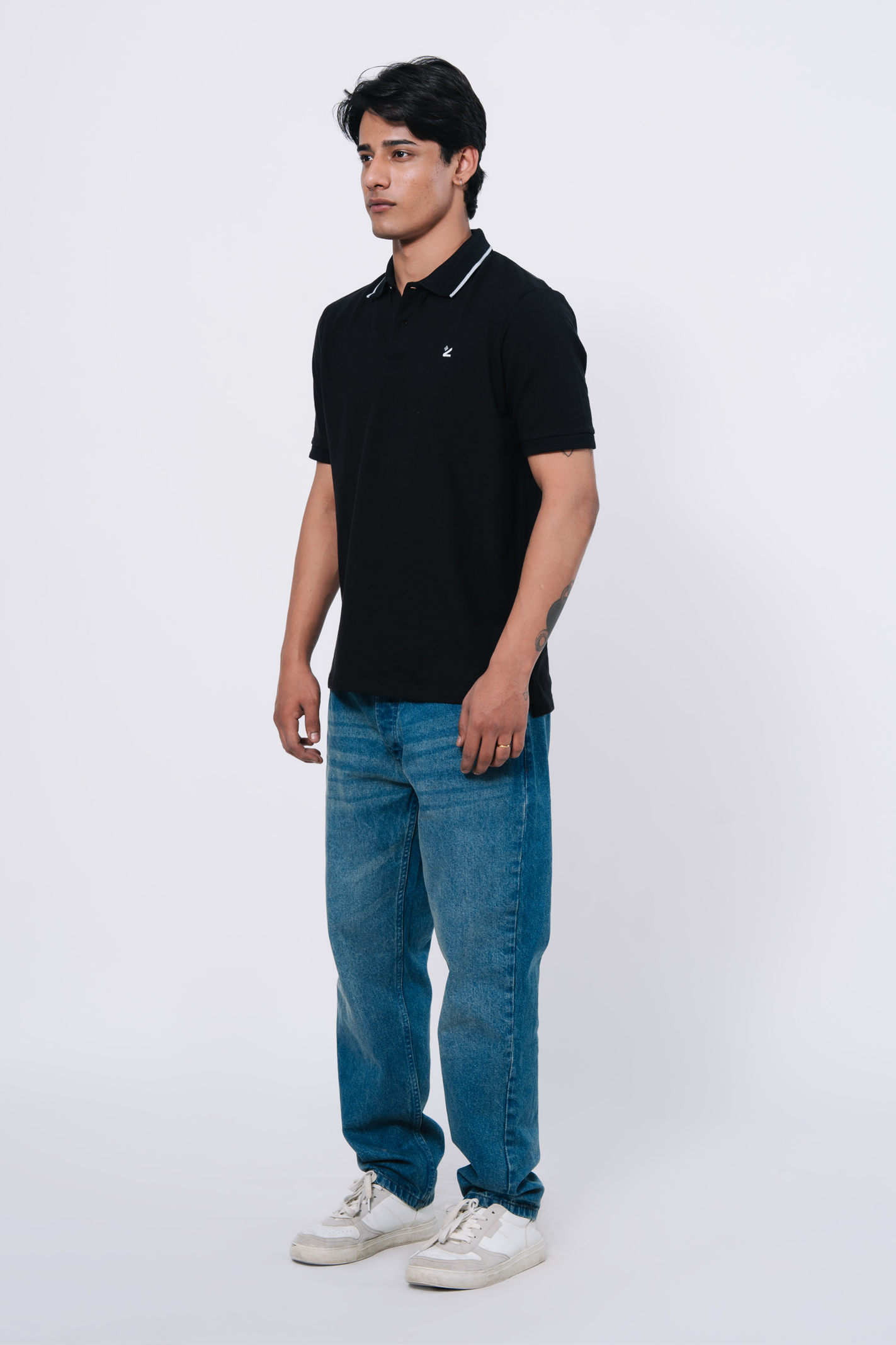 Pique Texture Polo Shirt – Black