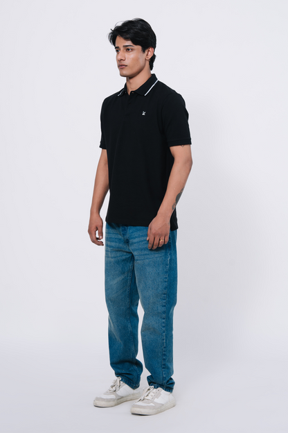 Pique Texture Polo Shirt – Black