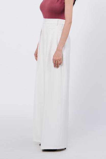 Pleated wide leg pants - White