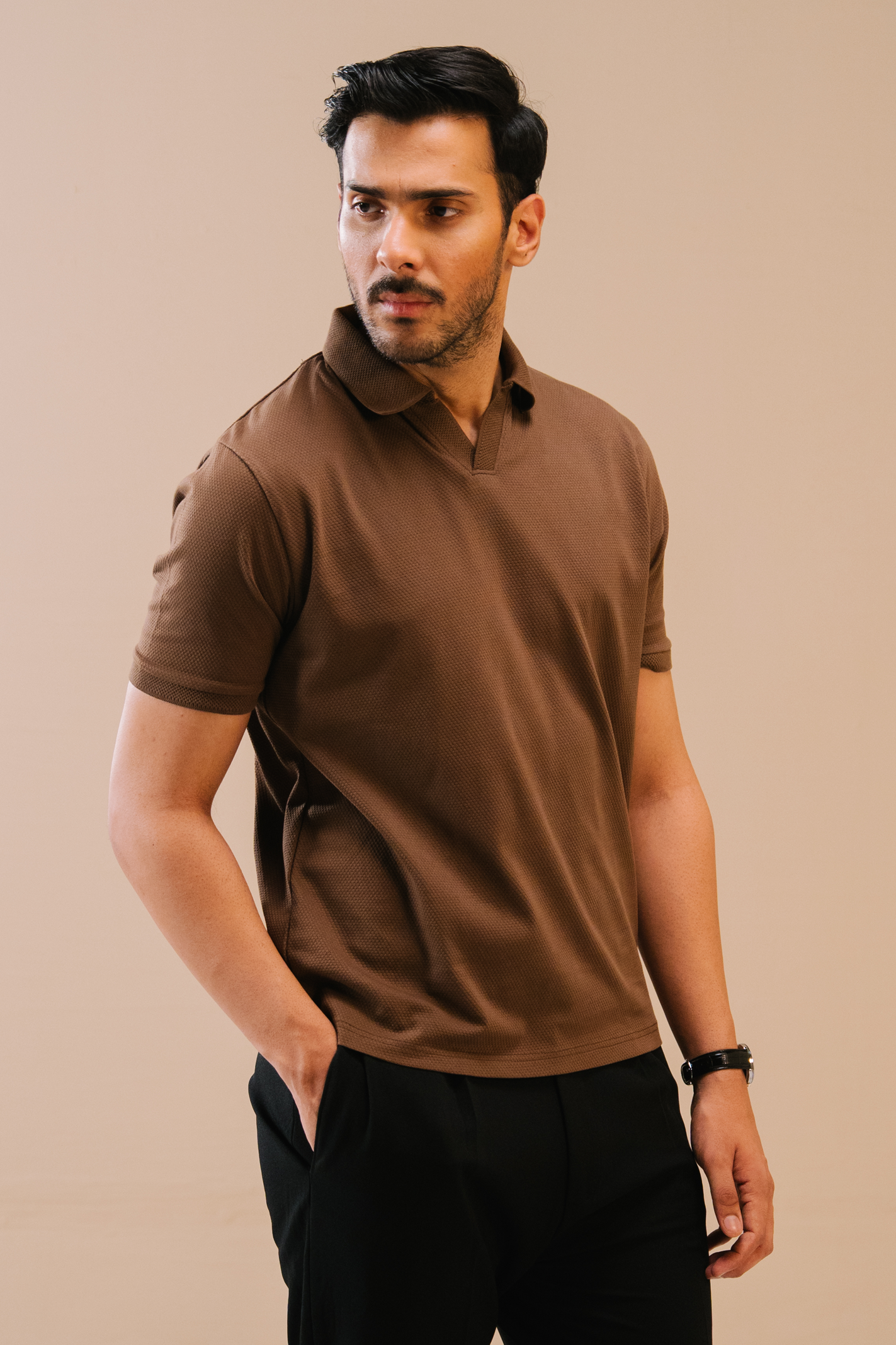 Textured Popcorn Polo Shirt – Brown