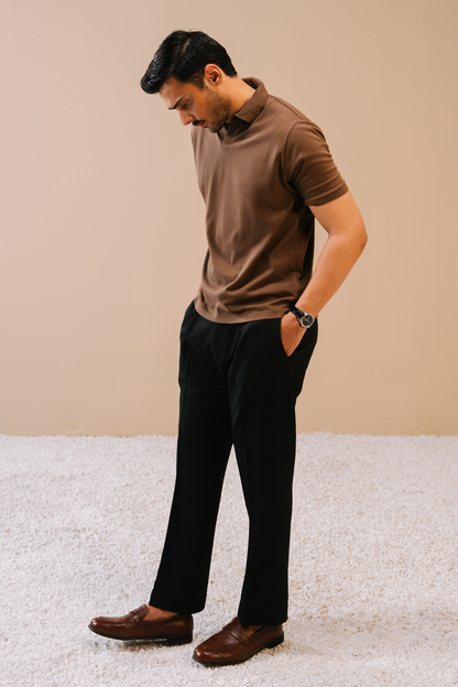 Textured Popcorn Polo Shirt – Brown