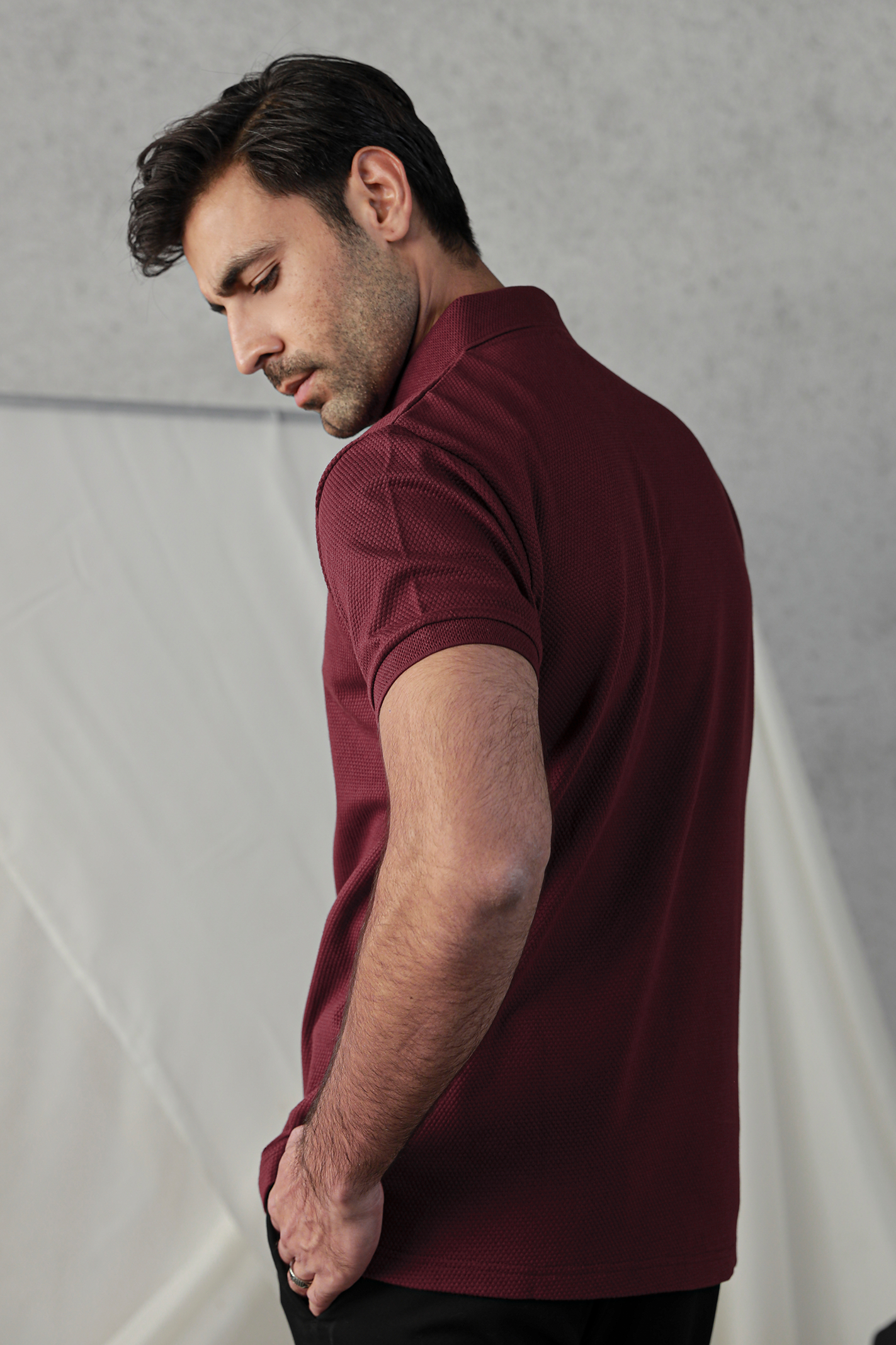 Textured Popcorn Polo Shirt – Maroon