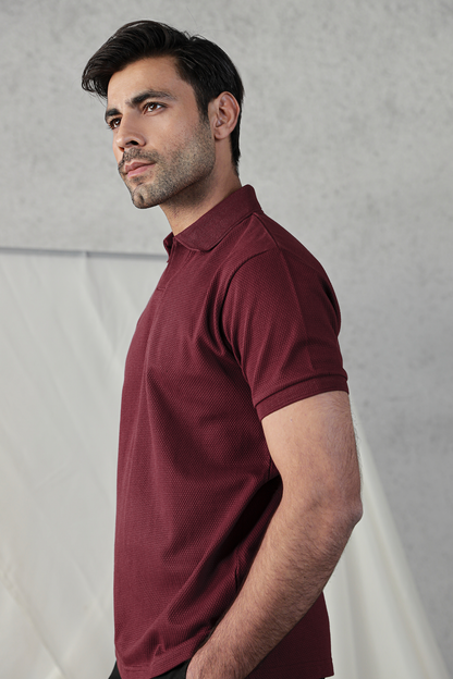 Textured Popcorn Polo Shirt – Maroon