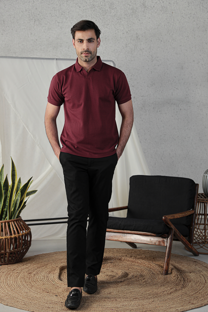 Textured Popcorn Polo Shirt – Maroon