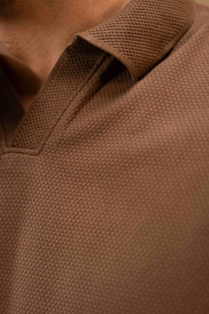 Textured Popcorn Polo Shirt – Brown