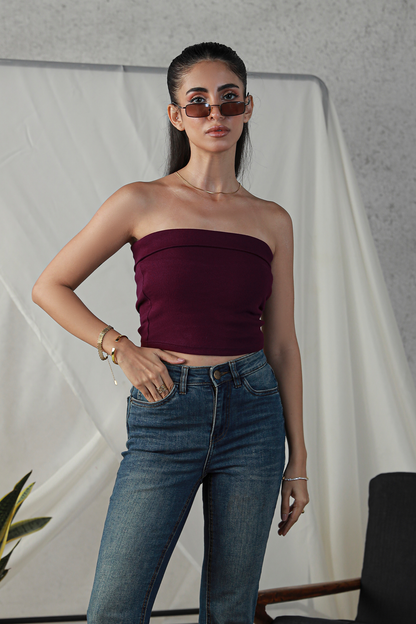 Fold Over Bandeau - Burgundy