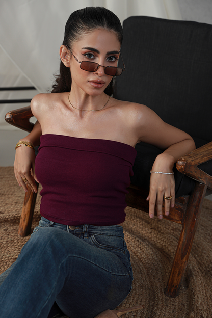 Fold Over Bandeau - Burgundy