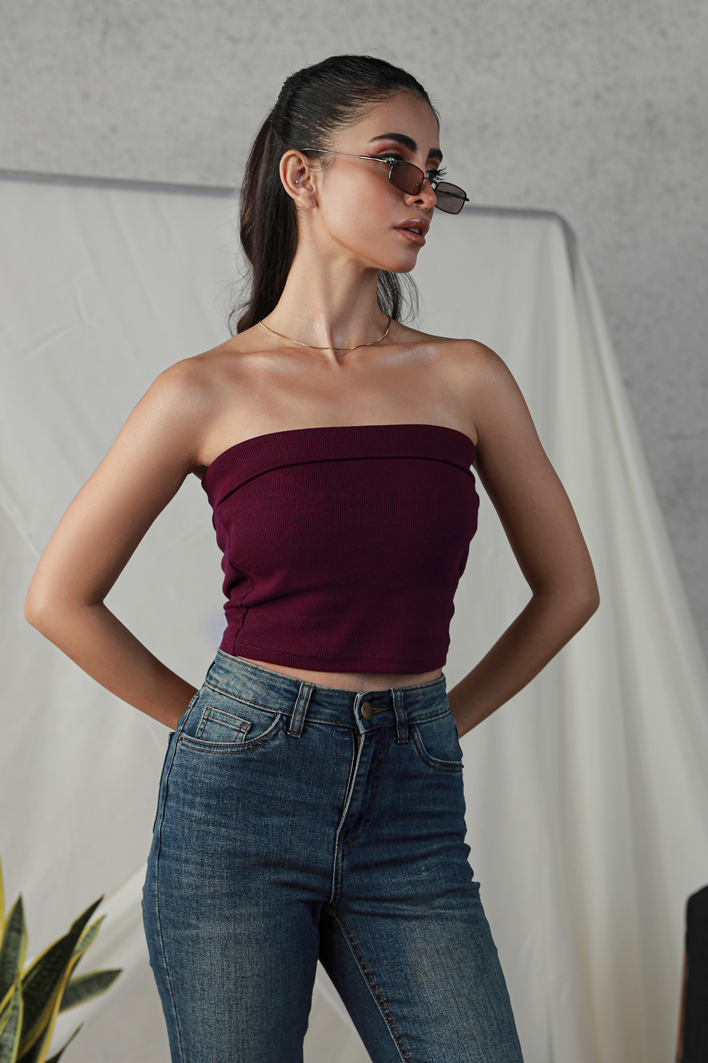 Fold Over Bandeau - Burgundy