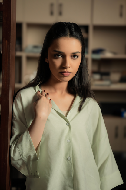 Cropped Box Fit Shirt - Pastel Green