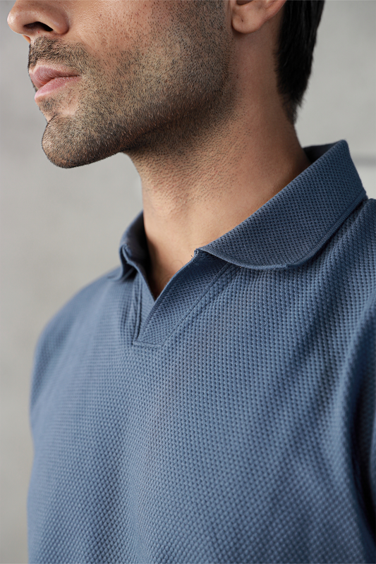 Textured Popcorn Polo Shirt – Indigo