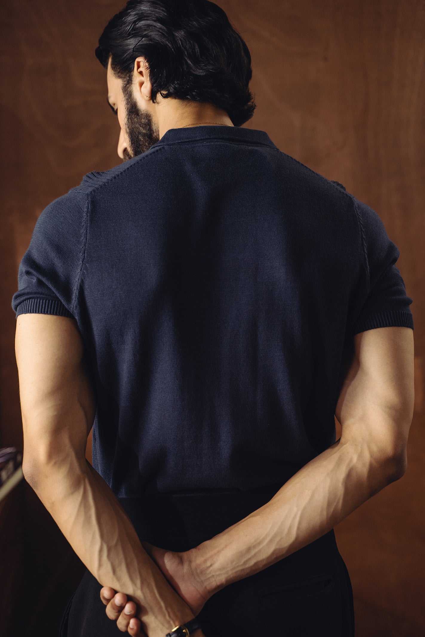 Jacquard Fine Knit Polo Shirt – Navy Blue