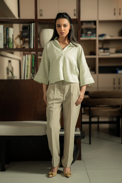 Cropped Box Fit Shirt - Pastel Green