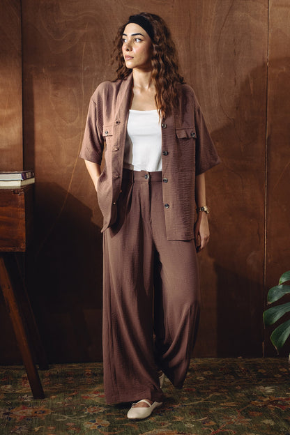 Shawl Collar Cord Set - Salmon Pink