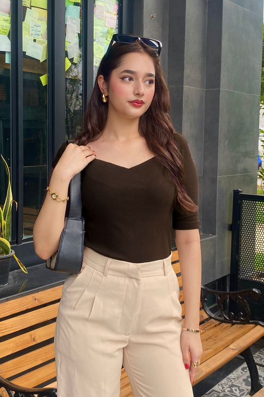 Sweet Heart Neck Top - Chocolate Brown