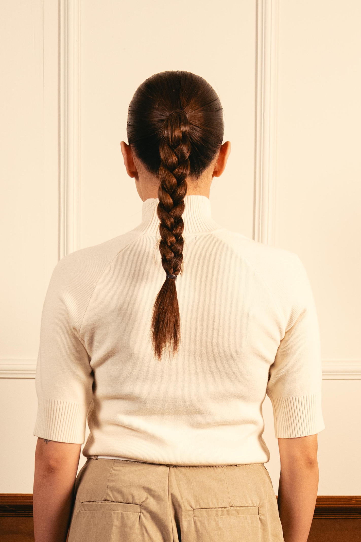 Fine Knit Mock Neck Top - Cream