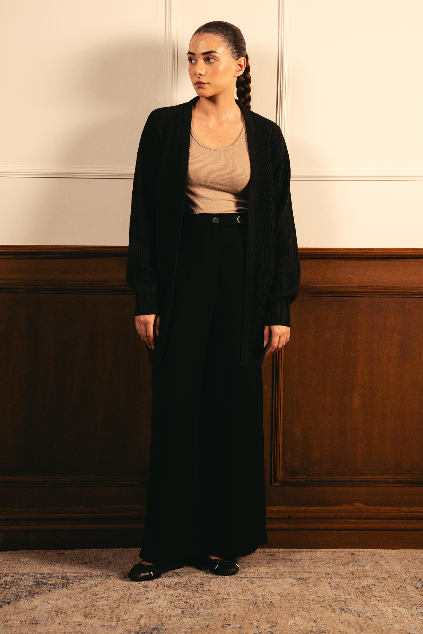 Front-Open Knit Cardigan - Black