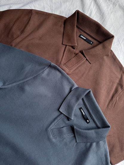 Textured Popcorn Polo Shirt – Brown