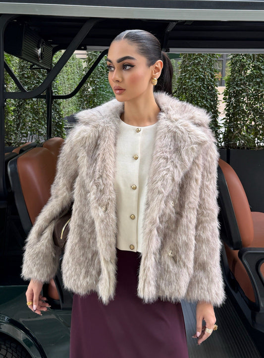 Faux Fur Short Coat - Steel Grey