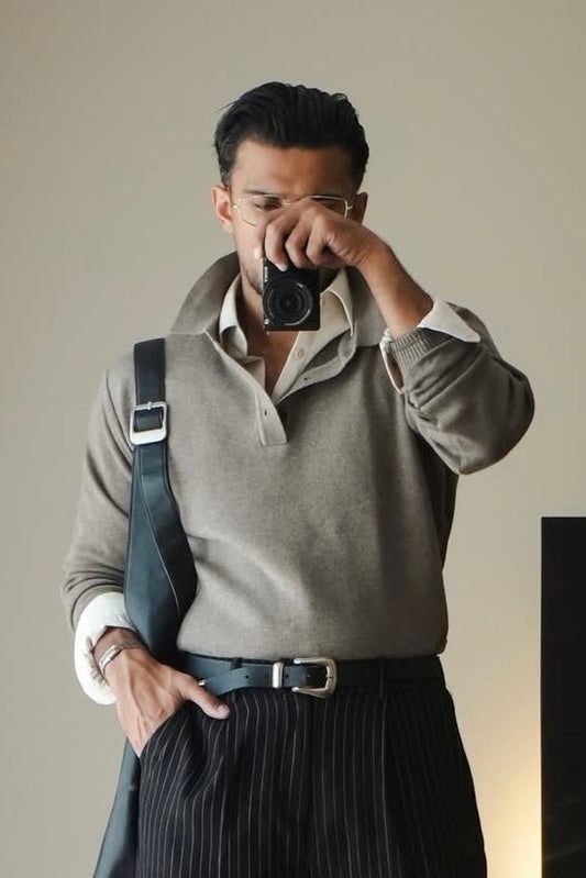 Classic Knitted Polo Shirt – Camel