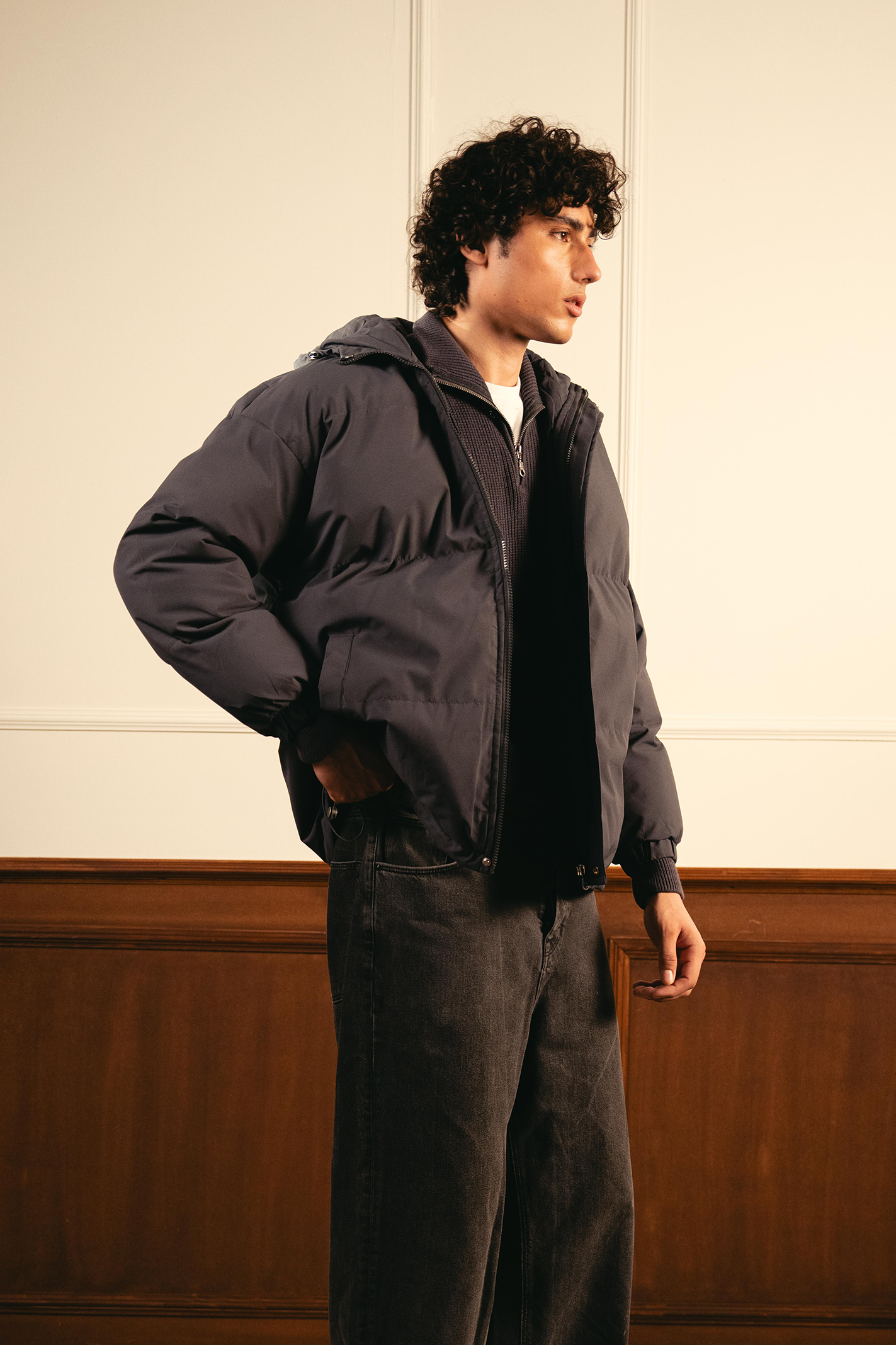 Insulated Hooded Puffer Jacket - Gray