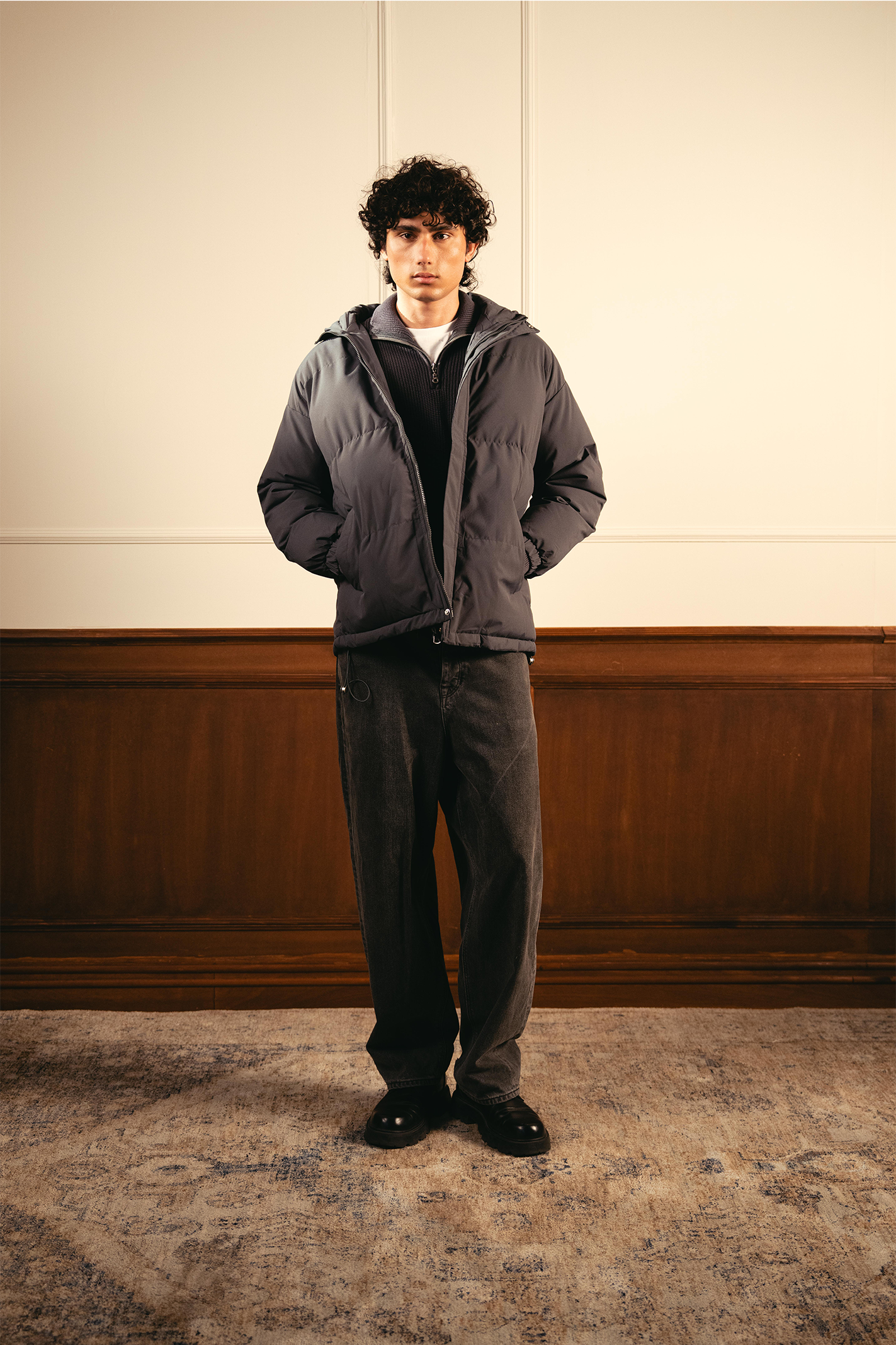 Insulated Hooded Puffer Jacket - Gray