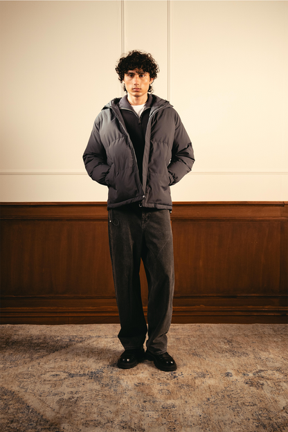 Insulated Hooded Puffer Jacket - Gray