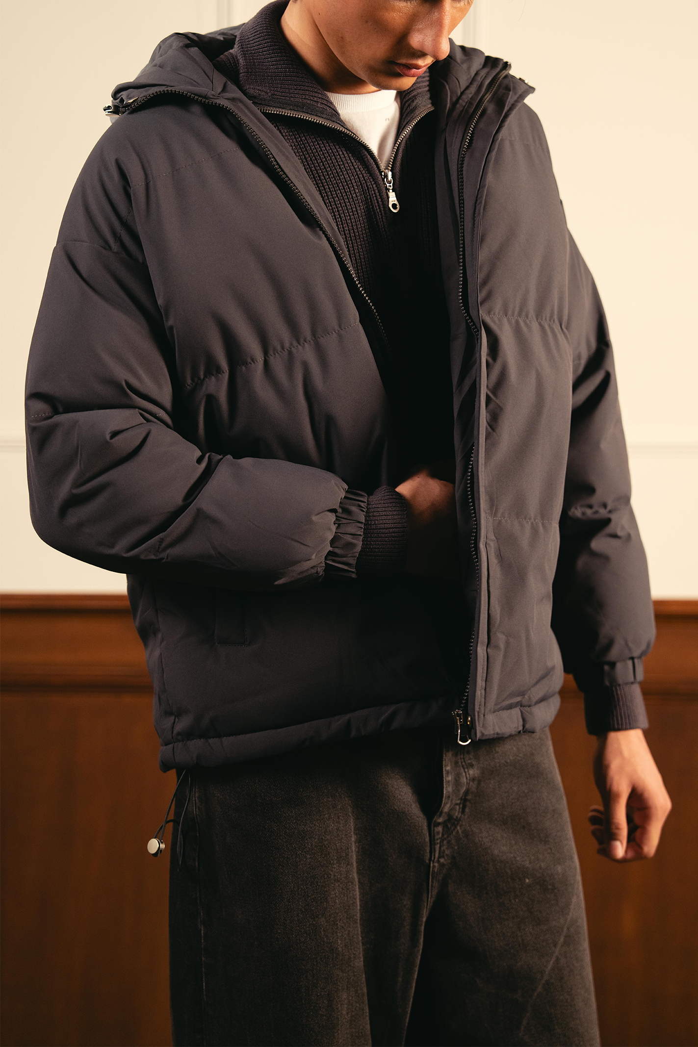 Insulated Hooded Puffer Jacket - Gray