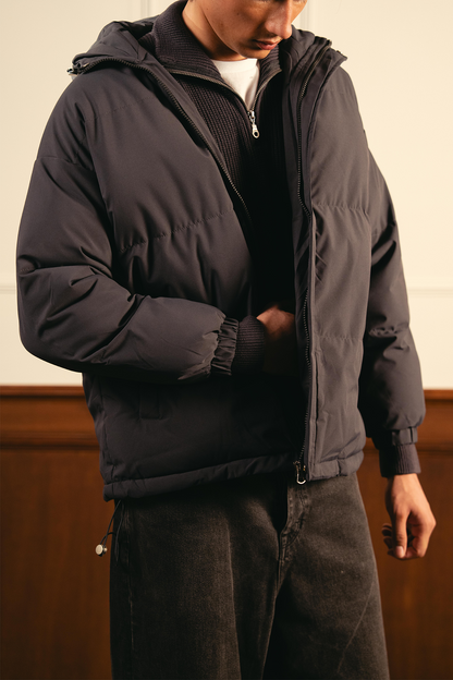 Insulated Hooded Puffer Jacket - Gray