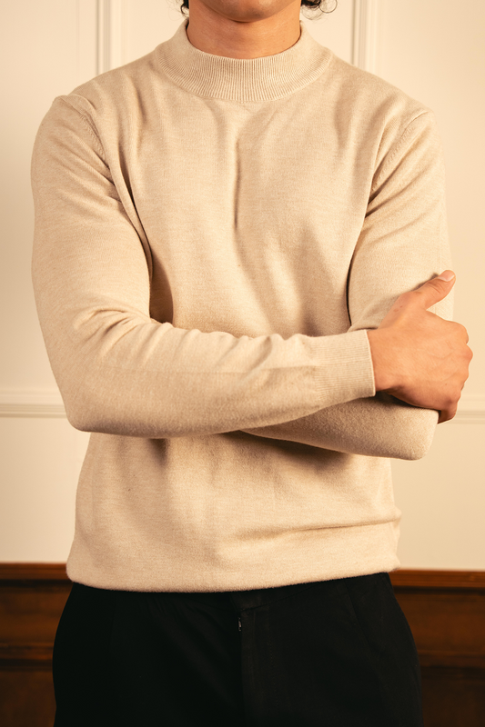 Soft Knit Mock Neck Sweater – Sand