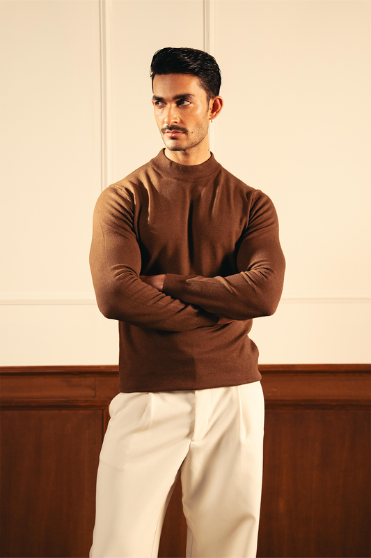 Soft Knit Mock Neck Sweater – Coffee