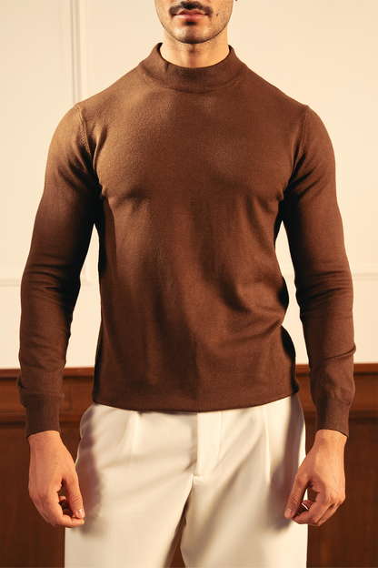 Soft Knit Mock Neck Sweater – Coffee