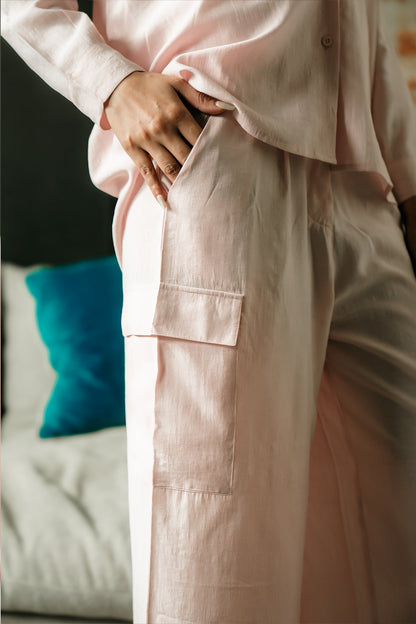 Co-ord Set with Cargo Pants - Pastel Pink