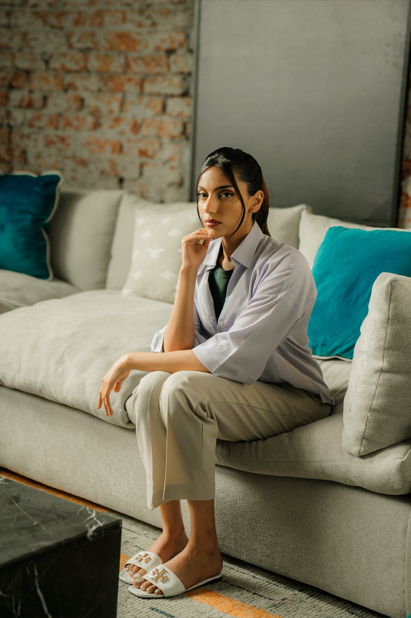 Cropped Box Fit Shirt - Lilac