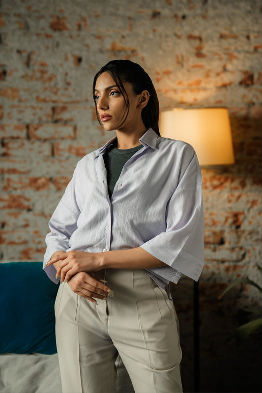 Cropped Box Fit Shirt - Lilac