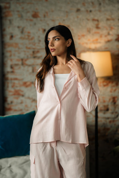 Co-ord Set with Cargo Pants - Pastel Pink