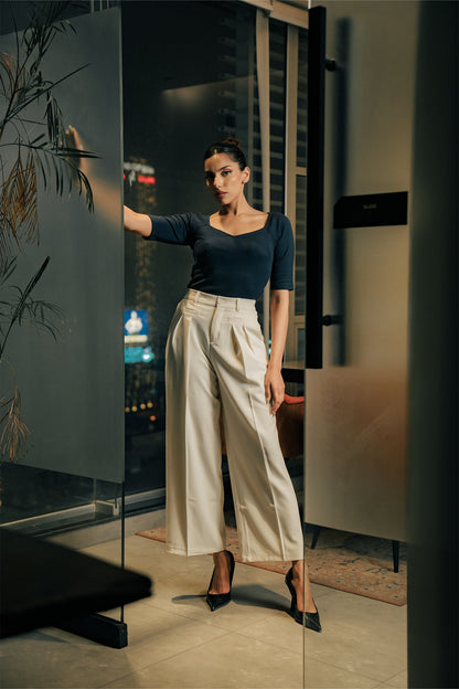 Sweet Heart Neck Top - Navy