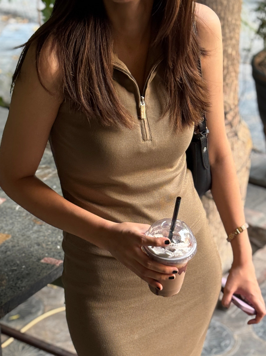 Zip Up Crop Top - Olive