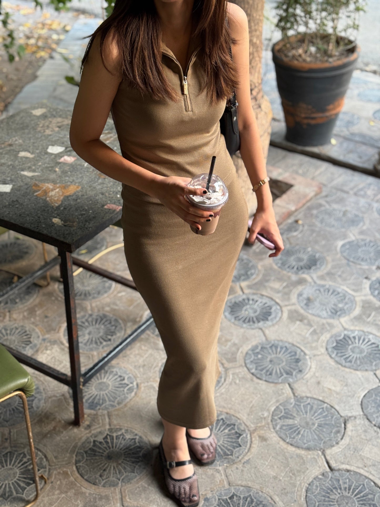 Zip Up Crop Top - Olive