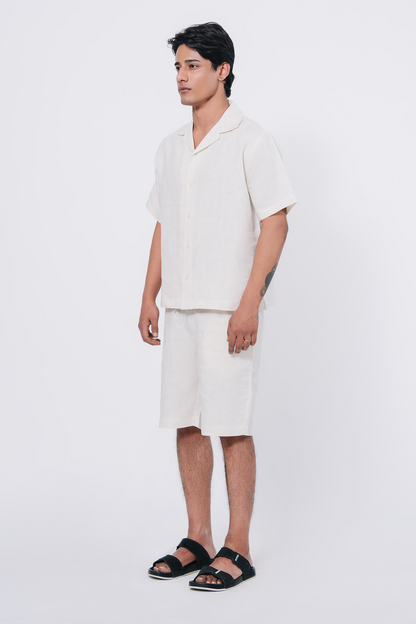 Cuban Collar Boxy Fit Shirt – White