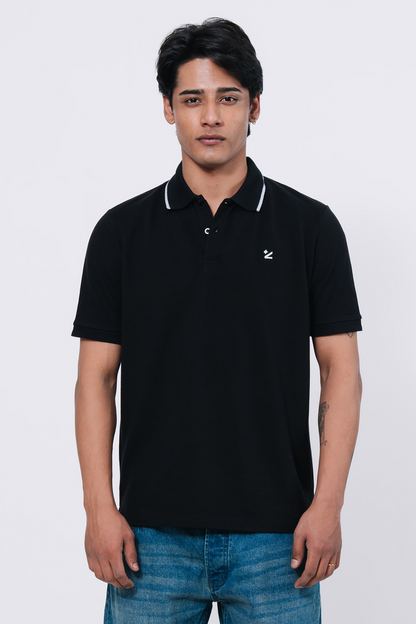 Pique Texture Polo Shirt – Black