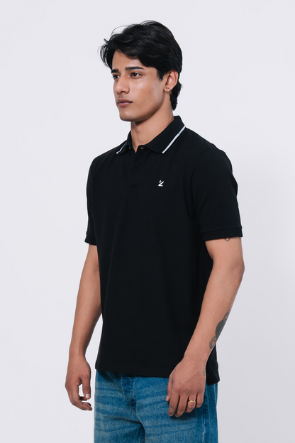 Pique Texture Polo Shirt – Black