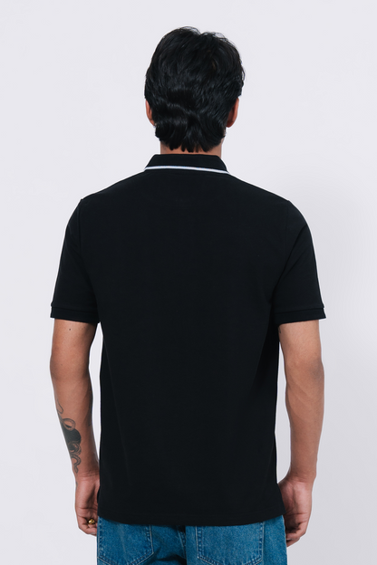 Pique Texture Polo Shirt – Black