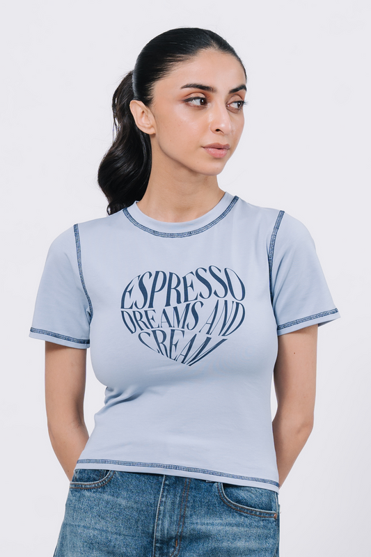 Body Fit Graphic Top - Light Blue