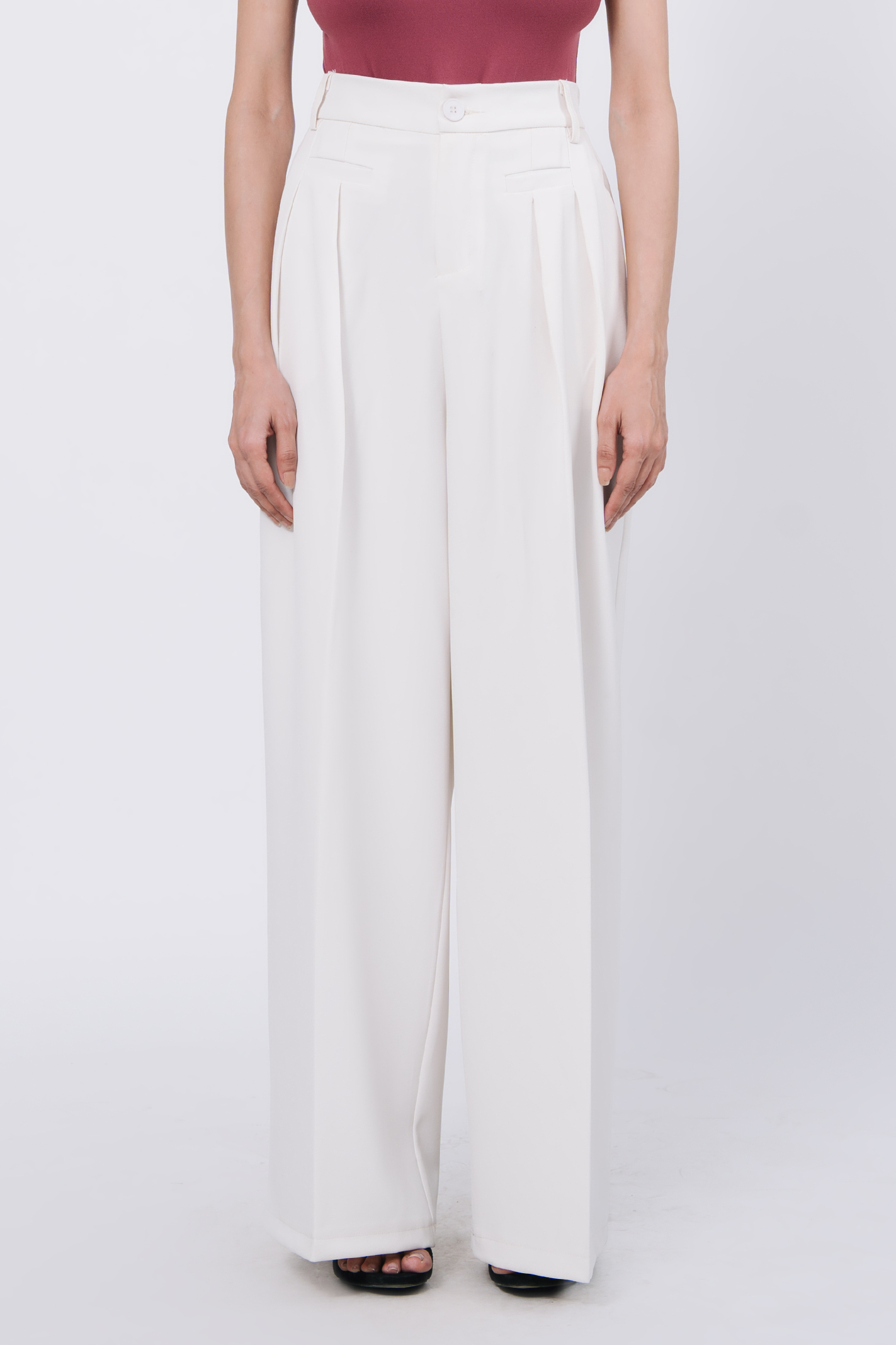 Pleated wide leg pants - White