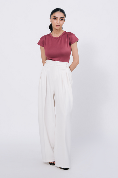 Pleated wide leg pants - White