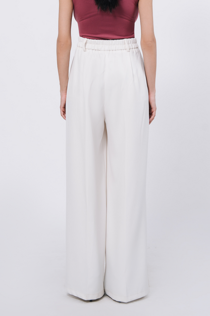 Pleated wide leg pants - White