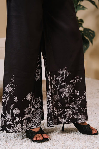 Collared Printed Co-ord Set - Black