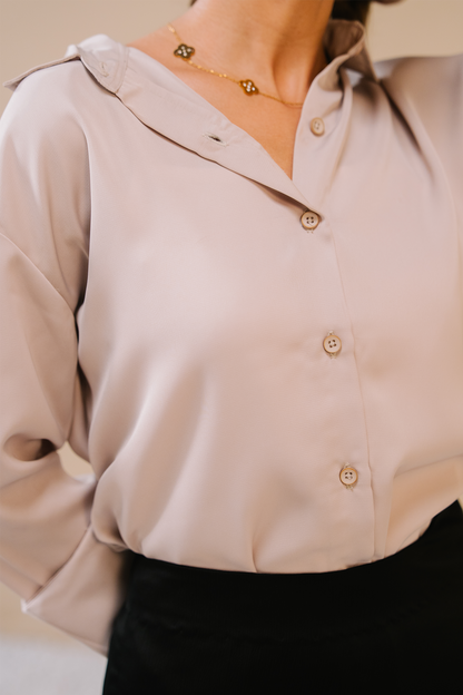 Satin button-down Shirt - Cream